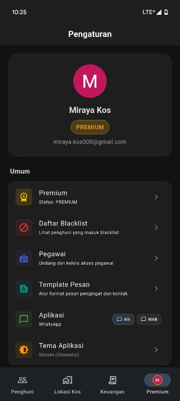 Halaman pengaturan aplikasi Kostan
